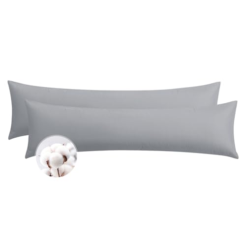 Aisbo Seitenschläferkissen Bezug 40 x 145 Baumwolle 2er Set Hellgrau - weiche Kissenbezug 40x145 mit Reißverschluss, 40x145cm Grau Pillow Cover Pillowcase von Aisbo
