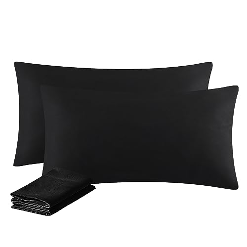 Aisbo Kissenbezug 40 x 80 2er Set - Kopfkissenbezug 40x80 Schwarz mit Reißverschluss aus Mikrofaser, ÖKO-TEX Kissenhülle 40x80cm, Weich und Bügelfrei von Aisbo
