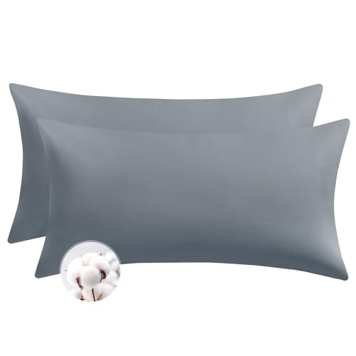 Aisbo Kissenbezug 40 x 80 Baumwolle 2er Set - weiche Kopfkissenbezug 40x80 Grau mit Reißverschluss, 40x80cm Grau Pillow Cover Pillowcase von Aisbo