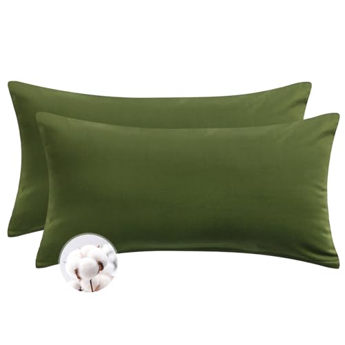 Aisbo Kissenbezug 40 x 80 Baumwolle 2er Set - weiche Kopfkissenbezug 40x80 Olivgrün mit Reißverschluss, 40x80cm Pillow Cover Pillowcase von Aisbo
