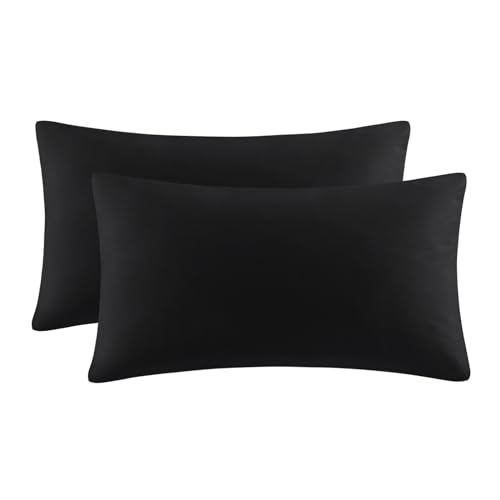 Aisbo Kissenbezug 40x70 2er Set - Kopfkissenbezug 40 x 70 Schwarz mit Hotelverschluss aus Mikrofaser Weich, 40x70cm Pillow Cover von Aisbo