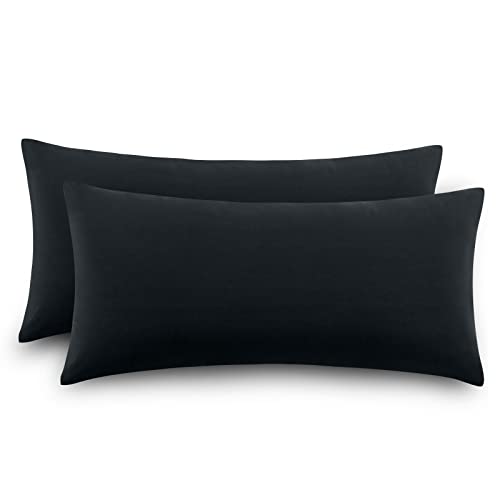 Aisbo Kissenbezug 40 x 80 2er Set - Kopfkissenbezug 40x80 Schwarz mit Reißverschluss aus Baumwolle Weich, Dünn und Atmungsaktiv für Sommer, 40x80cm Pillow Cover Pillowcase von Aisbo