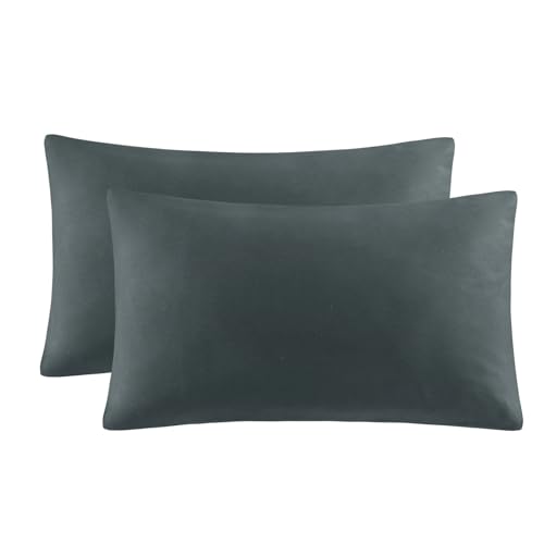 Aisbo Kissenbezug 50x80 2er Set - Kopfkissenbezug 50 x 80 Anthrazit mit Hotelverschluss aus Mikrofaser Weich, 50x80cm Pillow Cover von Aisbo