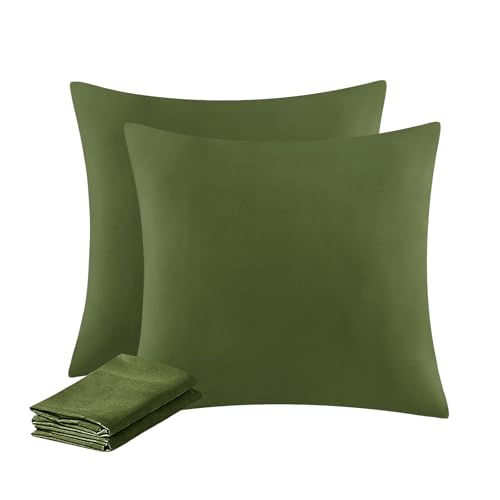 Aisbo Kissenbezug 80x80 2er Set - Kopfkissenbezug 80 x 80 Olivgrün mit Reißverschluss Olive Grün aus Mikrofaser, ÖKO-TEX Pillow Cover 80x80cm, Weich und Bügelfrei von Aisbo