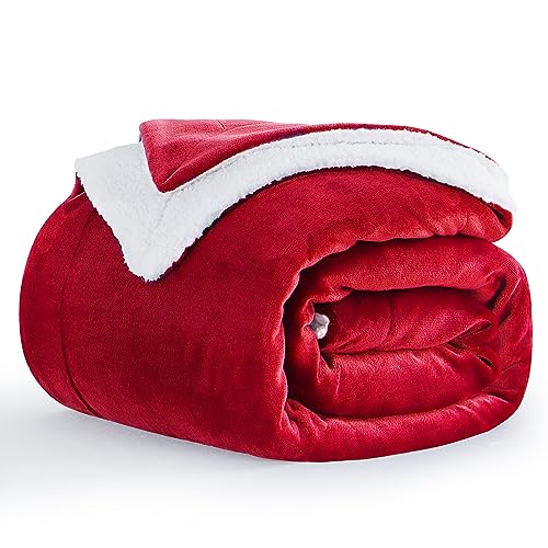 Aisbo Dicke Kuscheldecke Flauschig Rot - Extra Warme Decken für den Winter als Sofadecke Couchdecke 150x200 cm, XL Wohndecke aus hochwertige Sherpa Fleece, Soft Weich Blanket von Aisbo