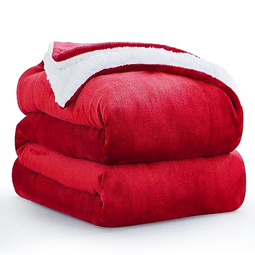 Aisbo Dicke Kuscheldecke Flauschig Rot - Extra Warme Decken für den Winter als Sofadecke Couchdecke 220x240 cm, XXL Große Wohndecke aus hochwertige Sherpa Fleece, Soft Weich Blanket von Aisbo