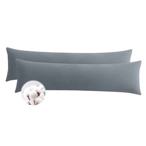 Aisbo Seitenschläferkissen Bezug 40 x 145 Baumwolle 2er Set Grau - weiche Kissenbezug 40x145 mit Reißverschluss, 40x145cm Pillow Cover Pillowcase von Aisbo
