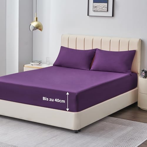 Aisbo Spannbettlaken 140x200cm Bettlaken Boxspringbett - Bett Laken Lila 140x200 aus Premium Mikrofaser, weiches Spannbetttuch 140 x 200 Steghöhe 40cm für Wasserbett Bed Fitted Sheet Aisbo Spannbettlaken 140x200cm Bettlaken Boxspringbett - Bett Laken Lila 140x200 aus Premium Mikrofaser, weiches Spannbetttuch 140 x 200 Steghöhe 40cm für Wasserbett Bed Fitted Sheet von Aisbo