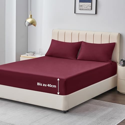 Aisbo Spannbettlaken 140x200cm Bettlaken Boxspringbett - Bett Laken Rot 140x200 aus Premium Mikrofaser, weiches Spannbetttuch 140 x 200 Steghöhe 40cm für Wasserbett Bed Fitted Sheet von Aisbo
