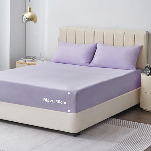 Aisbo Spannbettlaken 140x200cm Bettlaken Boxspringbett - Bett Lila 140x200 aus Premium Mikrofaser, weiches Spannbetttuch 140 x 200 Lavendel Lila Steghöhe 40cm für Wasserbett Bed Fitted Sheet Aisbo Spannbettlaken 140x200cm Bettlaken Boxspringbett - Bett Lila 140x200 aus Premium Mikrofaser, weiches Spannbetttuch 140 x 200 Lavendel Lila Steghöhe 40cm für Wasserbett Bed Fitted Sheet von Aisbo
