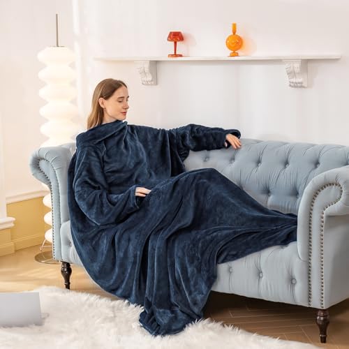 Aisbo TV Decke mit Ärmeln und Füßen - Übergroße Kuscheldecke mit Ärmel und Fußtasche, Decke zum Anziehen Erwachsene Wearable Blanket, Blau Ganzkörper Decke mit Armen als Geschenke für Frauen Männer von Aisbo
