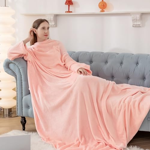 Aisbo TV Decke mit Ärmeln und Füßen - Übergroße Kuscheldecke mit Ärmel und Fußtasche, Decke zum Anziehen Erwachsene Wearable Blanket, Rosa Ganzkörper Decke mit Armen als Geschenke für Frauen Männer von Aisbo