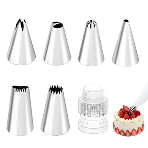 6 Stück Spritztüllen aus Edelstahl, Tüllen Kompatibel mit Spritzbeutel, Spritztüllen Groß, Spritztülle Set für Torten, Cupcakes, Krapfen, Churros von Aisikoo