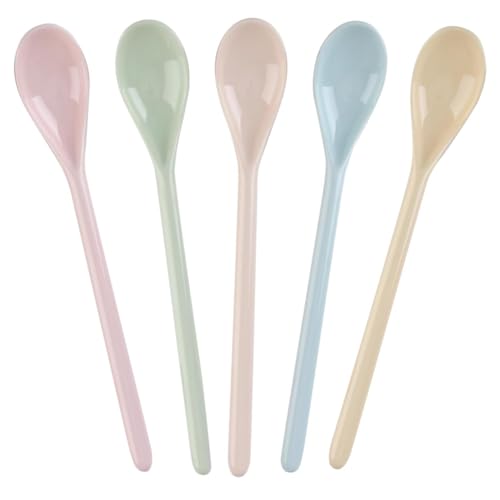 Eierlöffel Kunststoff, 5 Stück Farbe Plastiklöffel Klein, Lange Löffel, Plastik Löffel Für Imitation Porzellan, Marmeladenlöffel, Anti Tropfen Geschirr Für Wohnküche,Eier,Kaffee,Joghurt,Eis,Getränke von Aisikoo