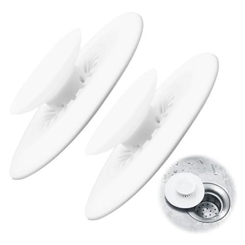 Universal Abflussstopfen Silikon mit sieb, Badewannenstöpsel mit Haarsieb, Praktisches Stöpsel Badewanne, Waschbeckenstöpsel für Waschbecken, Badewannen, Küchenspülen, Wäschespüle usw, 2er Set von Aisikoo