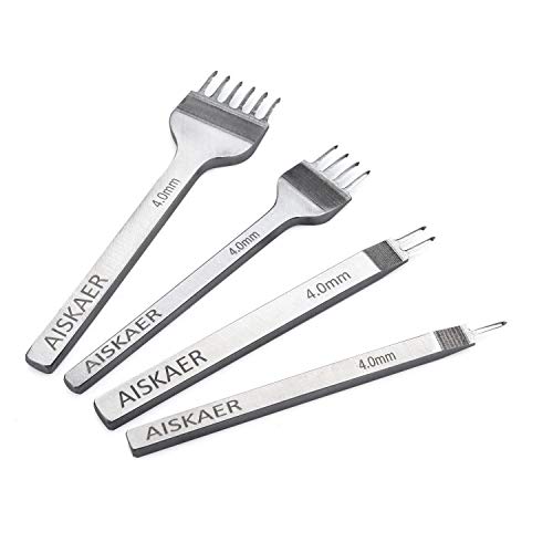Aiskaer® Nähte-Meißel-Set, aus weißem Stahl, 1/2/4/6 Zinken, für rautenförmige Löcher, für Lederarbeiten und zum Basteln. 4 mm von Aiskaer