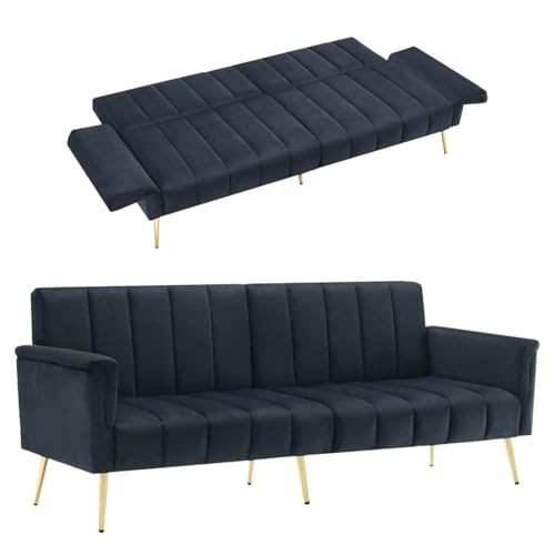 2 Sitzer Sofa mit Schlaffunktion, 5 Stufen Verstellbare Rückenlehne und Verstellbare Armlehnen, Klappsofa mit Schlaffunktion, Sofabett, Metallfüßen, Schlafsofa, 183×76×75 cm (Schwarz) von Aislinglen