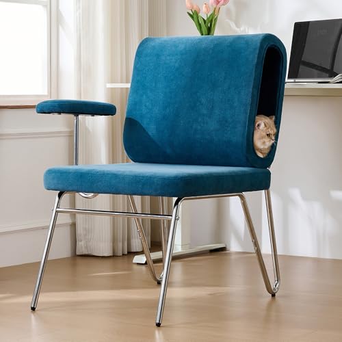 Aislinglen Bürostuhl mit Integriertem Katzenbett, Stuhl mit Armlehnen Austauschbar, Sessel mit Verstellbare Füße, Stuhl mit Katzenhöhle, Katzenmöbel, 77x70x89cm (Blau) von Aislinglen