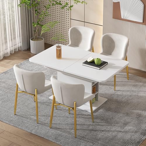 Aislinglen Esszimmerstühle 4er Set, Küchenstühle mit Armlehne, Schminktisch Stuhl aus Samt, Sessel Wohnzimmer, Schlafzimmer Loungesessel mit 4 Metallfüßen, Polsterstuhl, Beige von Aislinglen