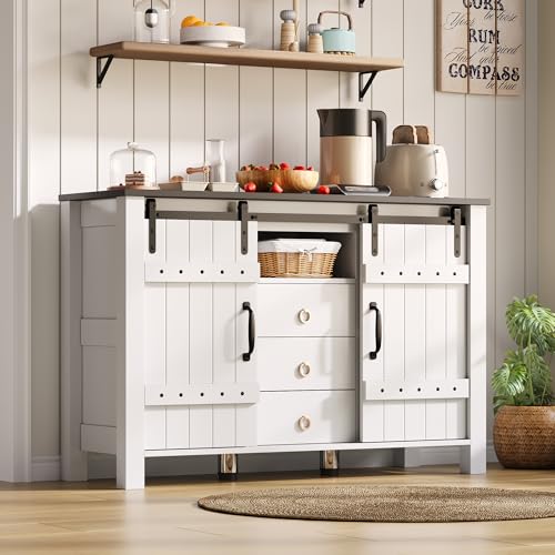 Aislinglen Kommode mit 3 Schubladen und Schiebetüren, Sideboard Weiss, Kommode Küche, Komodenschrank für Küche, Esszimmer, Wohnzimmer, 120x40x80cm(Stil B) von Aislinglen
