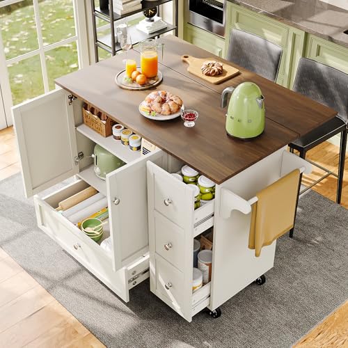 Aislinglen Küchenwagen, Kücheninsel mit Abklappbarer Arbeitsplatte, Küchenschrank mit 2 Türen und 3 Schubladen, Kitchen Island mit Handtuchhalter und Gewürzregal, Outdoor Küche, Weiß Aislinglen Küchenwagen, Kücheninsel mit Abklappbarer Arbeitsplatte, Küchenschrank mit 2 Türen und 3 Schubladen, Kitchen Island mit Handtuchhalter und Gewürzregal, Outdoor Küche, Weiß von Aislinglen