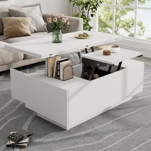 Aislinglen Moderner Couchtisch, Sofatisch mit Doppel-Hebemechanismus, Wohnzimmertisch mit Verstecktem Stauraum, Multifunktionstisch für Wohnzimmer und Büro (100 x 50 x 43 cm) von Aislinglen