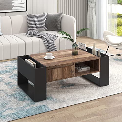 Aislinglen Moderner Couchtisch, Sofatisch mit Schubladen und offenen Fächern, Wohnzimmertisch mit Stauraum, Beistelltisch, 111 x 40x 60 cm (Originalholz + Grau-Schwarz) von Aislinglen