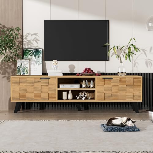 Aislinglen Moderner TV-Schrank mit 2 Türen und 2 offenen Fächern, TV Lowboard mit Dämpfungsscharnieren, Wohnzimmer Sideboard, Fernsehschrank Fernseh Tisch, TV-Möbel (160,5 L x 35,5 B x 45 H) von Aislinglen