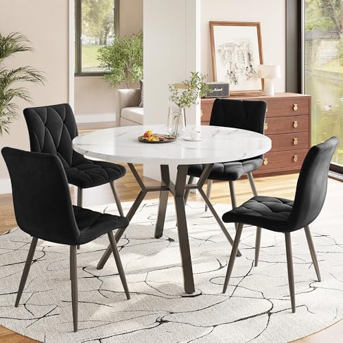 Aislinglen Runder Esstisch 100×100×76cm, Küchentisch 4 Personen, Couchtisch, Kaffeetisch, Tischplatte aus MDF-Marmor, Klein Dining Table für Esszimmer, Wohnzimmer (Stil A, Weiß+Schwarz) von Aislinglen