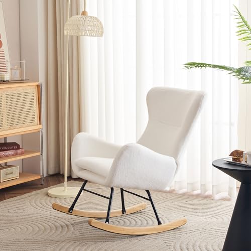 Aislinglen Schaukelstuhl, Moderner Freizeitstuhl mit Hoher Rückenlehne, Weißer Wohnzimmer Sessel, Gepolsterter Sessel, Relaxsessel, Lesesessel, Teddy-Samt, Geeignet für Schlafzimmer, Balkon, Garten Aislinglen Schaukelstuhl, Moderner Freizeitstuhl mit Hoher Rückenlehne, Weißer Wohnzimmer Sessel, Gepolsterter Sessel, Relaxsessel, Lesesessel, Teddy-Samt, Geeignet für Schlafzimmer, Balkon, Garten von Aislinglen