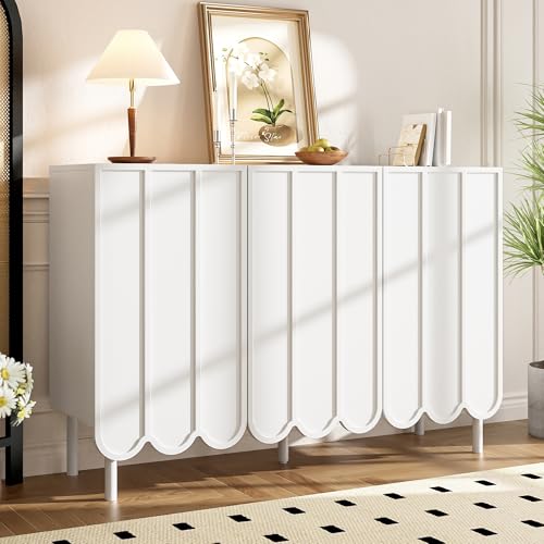Aislinglen Sideboard mit Wellentüren, Kommode mit 3 Türen, Buffetschrank mit Verstellbare Regale, Anrichte, Schrank für Wohnzimmer, Schlafzimmer, Flur, Büro(120 L x 35 B x 80 H) von Aislinglen
