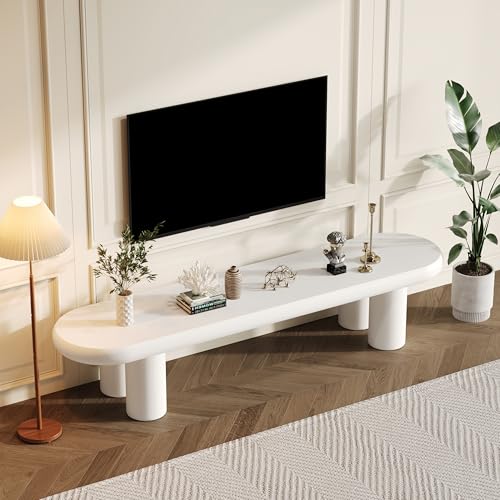 Aislinglen TV-Lowboard, TV Schrank mit 4 stabilen Stützbeinen, Fernsehtisch im minimalistischen Stil, TV-Panel für Fernseher bis zu 65 Zoll, Weiß (160 x 40 x 40 cm) von Aislinglen