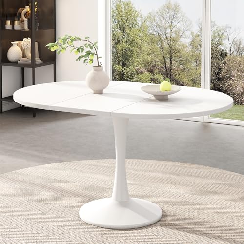 Ausziehbarer Esstisch, Ovaler Esstisch für 4–6 Personen, Moderner Schlichter Kaffee-Freizeittisch, Kleiner Tisch für Küche, Esszimmer und Wohnzimmer, Länge 100/140 x Breite 100 x Höhe 75 cm (Weiß) Ausziehbarer Esstisch, Ovaler Esstisch für 4–6 Personen, Moderner Schlichter Kaffee-Freizeittisch, Kleiner Tisch für Küche, Esszimmer und Wohnzimmer, Länge 100/140 x Breite 100 x Höhe 75 cm (Weiß) von Aislinglen