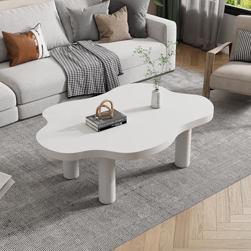 Couchtisch, Wolkenförmiger Wohnzimmertisch, Weißer Beistelltisch, Unregelmäßiger Cartoon-Sofatisch, Moderner Dreibeiniger Kaffeetisch, Mitteltisch (100 x 70 x 40 cm) von Aislinglen