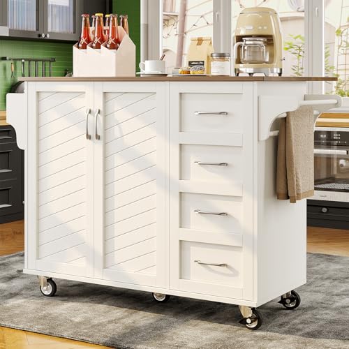 Kücheninsel mit Klappbarer Arbeitsplatte, Kücheninsel Auf Rollen, Küchenschrank mit Handtuchhalter, Verstellbaren Trennwänden, Sideboard Küche, Küchenkommode, 107x40x93 cm (Weiß) von Aislinglen