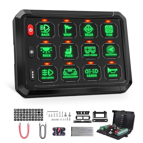 12 Gang Schalter Panel 12V/24V, Universal Circuit Control Relais System Smart Schalterfeld Kit mit Dimmbar Touch Schalter Panele RGB 8 Farbe für Auto Wohnmobile LKW SUV RZR Boot 12 Gang Schalter Panel 12V/24V, Universal Circuit Control Relais System Smart Schalterfeld Kit mit Dimmbar Touch Schalter Panele RGB 8 Farbe für Auto Wohnmobile LKW SUV RZR Boot von Aisny