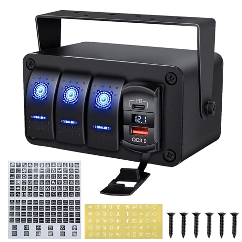 3 Gnag Schalter Panel 12V 24V, Kippschalter Wippschalter Panel mit Dual USB PD und QC3.0 Ladeanschluss Schalter Wasserdicht Auto Schalttafel Mitte Aufler für Auto RV Boot LKW 3 Gnag Schalter Panel 12V 24V, Kippschalter Wippschalter Panel mit Dual USB PD und QC3.0 Ladeanschluss Schalter Wasserdicht Auto Schalttafel Mitte Aufler für Auto RV Boot LKW von Aisny