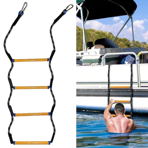 4 Stufen Bootsleiter Marine-Strickleiter, Feuerleiter Kletterhilfe für Jagd Boots-Strickleiter, Bootsleiter Klappbar Boots-Strickleiter für Boot Abnehmbar Bootsstrickleiter für Schlauchboot Kajak von Aisny
