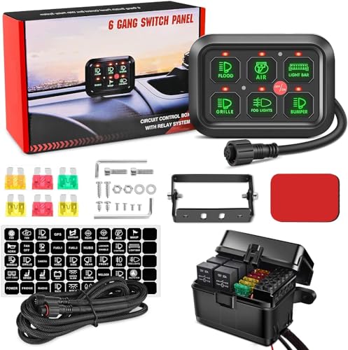 6 Gang Schalter Panel 12V, Universal Circuit Control Relais System Smart Schaltpanel Kit mit Dimmbar Touch Schalter Panele RGB Sieben Farbe für Auto LKW SUV Wohnmobile Boot RZR 6 Gang Schalter Panel 12V, Universal Circuit Control Relais System Smart Schaltpanel Kit mit Dimmbar Touch Schalter Panele RGB Sieben Farbe für Auto LKW SUV Wohnmobile Boot RZR von Aisny