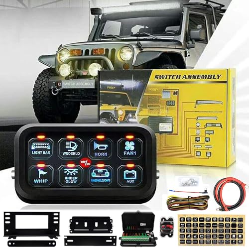 8 Gang Schalter Panel 12V / 24V, Universal Circuit Control Relais System Smart Schaltpanel Kit mit Dimmbar Touch Schalter Panele RGB Sieben Farbe für Auto LKW SUV Wohnmobile Boot RZR 8 Gang Schalter Panel 12V / 24V, Universal Circuit Control Relais System Smart Schaltpanel Kit mit Dimmbar Touch Schalter Panele RGB Sieben Farbe für Auto LKW SUV Wohnmobile Boot RZR von Aisny