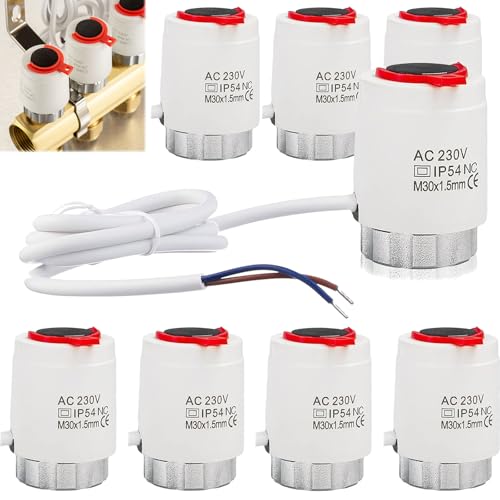 8 Stück Stellantrieb Fussbodenheizung 230V, Stellmotor Fußbodenheizung M30x1,5 MM NC Servomotor Ventil für Nahezu Jeden Heizkreisverteiler Nennschließkraft 110N, Stromlos Geschlossen von Aisny