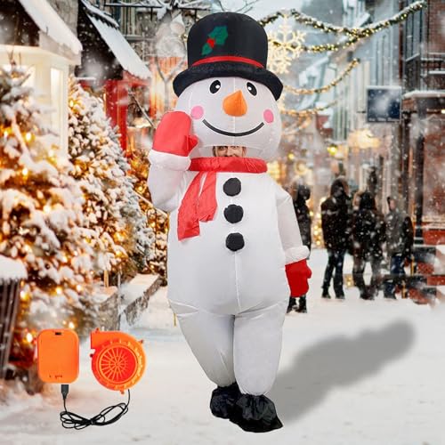 Aufblasbares Schneemann Kostüm, Aufblasbarer Weihnachtskostüm für Erwachsene Aufblasbar Kostüm Batteriebetrieben Weiß Schneemann Aufblasanzug für Weihnachten Halloween Anziehparty Geburtstag von Aisny