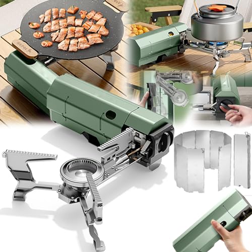 Campingkocher, Faltbar Camping Gaskocher Outdoor Tragbarer Gaskochfeld Gas Kochfeld Gasherd mit Piezozündung mit Faltbar Aluminium Windschutz Für Camping Wandern Und Partys (Ohne Gaskartuschen) von Aisny