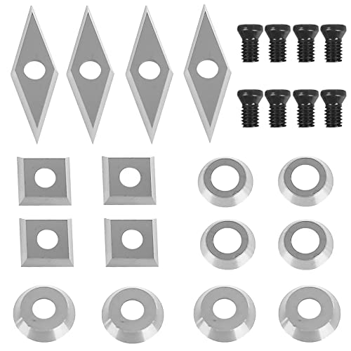 Hartmetall Wendeschneidplatten, 16 Stück Drechseleisen Set CNC Hartmetall Einsatzschneider Set für Holz Drechselwerkzeug Drehstahl Drechselzubehör Diamantform/Rundem/Quadratischem mit M4 Schrauben von Aisny