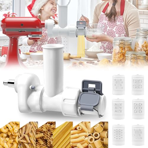 Nudelaufsatz für Kitchenaid Standmixer, Nudelblattwalze Pasta Machine Zubehör mit 6 Nudelwerkzeuge Nudelmaschine Zubehör Set für Spaghetti Penne Fusilli Rigatoni Ziti Macaroni Pasta Machen von Aisny