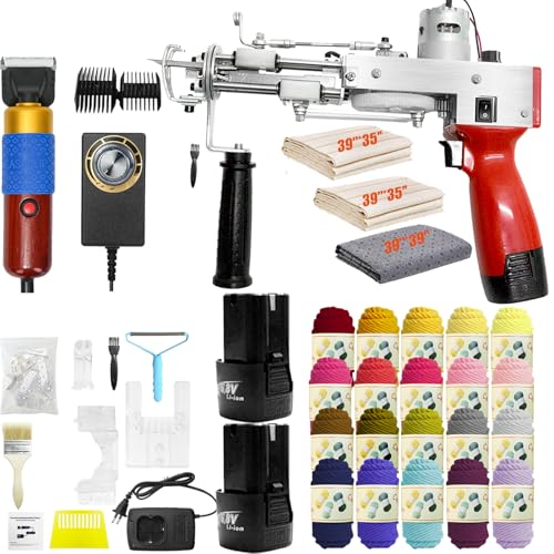 Tufting Gun, Tufting Set Tufting Machine Teppich Tufting Pistolen Teppichschneider 2*2600mAh Akku für Schnittflor Schlingenflor 20 Rollen Garn mit Tufting Tücher Tufting Pistole Teppichherstellungsset von Aisny