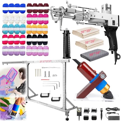 Tufting Gun, Tufting Set Tufting Machine Teppich Tufting Pistolen mit 27,5 x 27,5'' Aluminium Legierungsrahmen und Teppichschneider für Schnittflor und Schlingenflor 40 Rollen Garn mit Tufting Tücher von Aisny