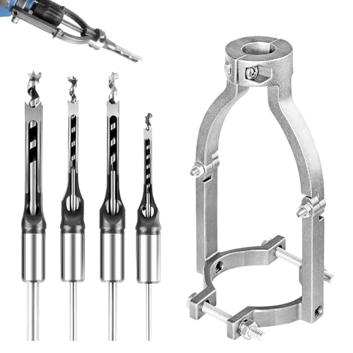 Vierkantbohrer, Ständer für Bohrmaschine mit 4 Vierkantlochbohrer 6,4/8/9,5/12,7 mm Vierkantbohrer Festhalter für Tischbohrmaschine und Handbohrmaschine Square Hole Drill Bit Sets 38-55mm von Aisny