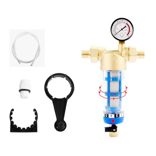 Wasserfilter mit Manometer, Rückspülfilter 1 Zoll Kalkfilter Wasserhahn mit Selbstreinigendem Siebfilter Wasserfilter mit Pressure Gauge Hausanschluss Hauswasserfilter Messing von Aisny