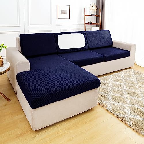 Aisprts Sofa Sitzkissenbezug, Sitzkissenbezug Stretch, Waschbare rutschfest Sofa Überzug für Sofa Sitzkissen, Chaiselongue, Rückenkissen, Sitzkissenschutz (T1 Navy Blau, Rückenkissen) von Aisprts